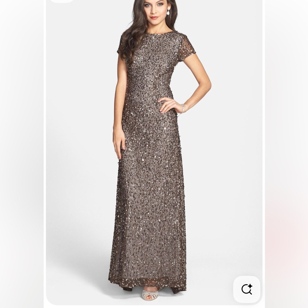 Adrianna Papell Sequin Short Sleeve Mesh Gown